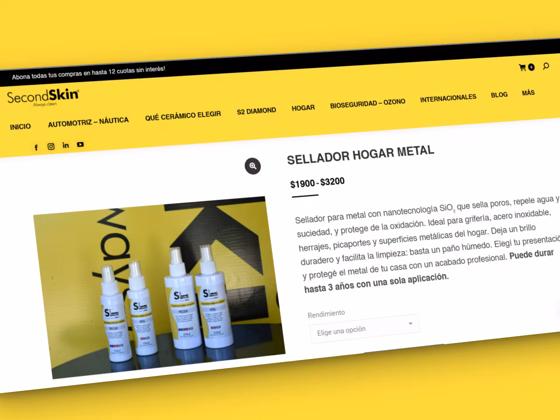 Desarrollo sitio web para SecondSkin — producto y compra